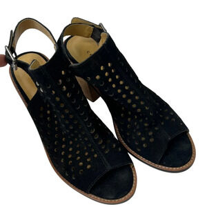 Chinese Laundry Peep Toe Perforated‎ Black Suede Block Heel Pump Size 7.5
